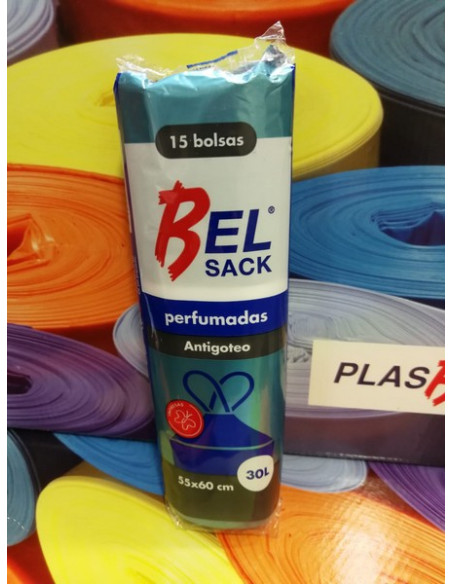 Bolsa Basura Autocierre Azul Perfumada PLASBEL 55x60 65 Galga - Rollo 15 Unidades